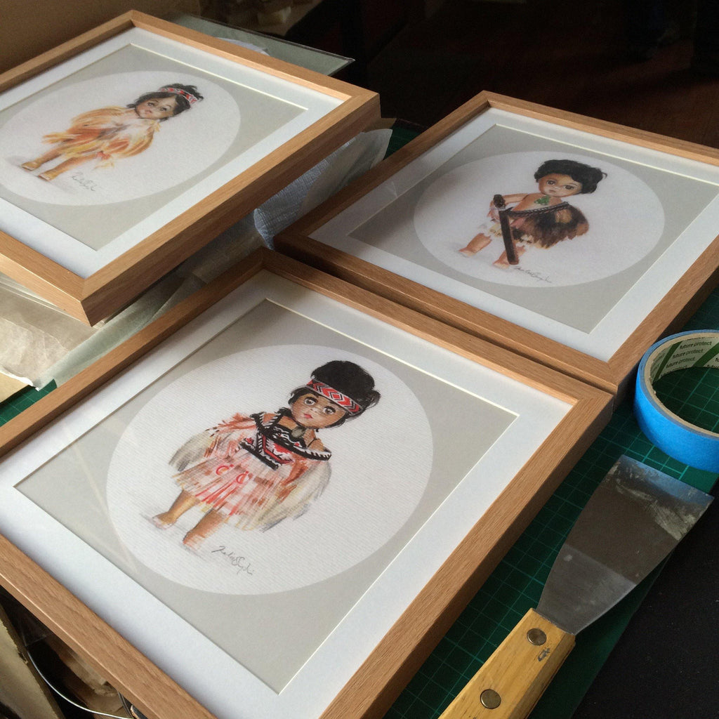 Set of 3 Framed Maori Dolls - Choice of Frame Colour - Melissa Sharplin