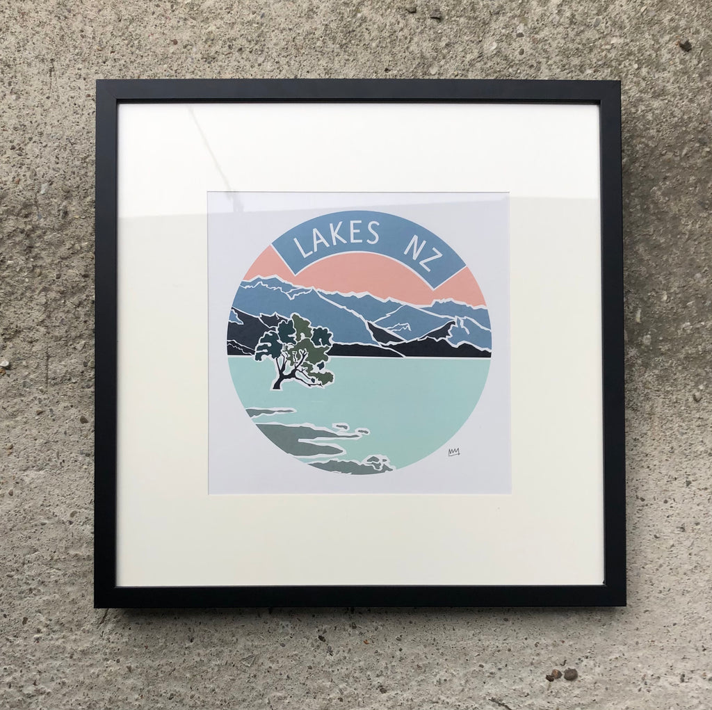 Lakes, NZ - Large Print Framed in Black