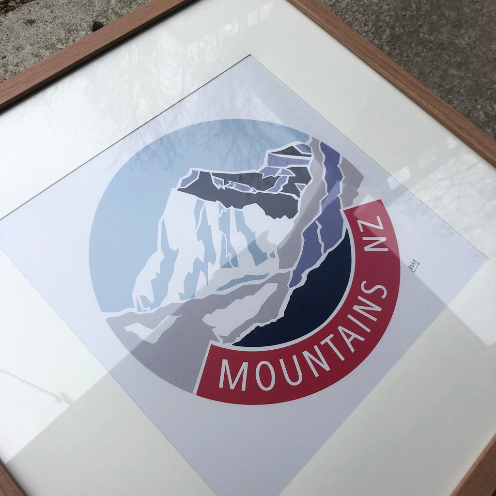 Mountains, NZ  - Large Print Framed in Natural