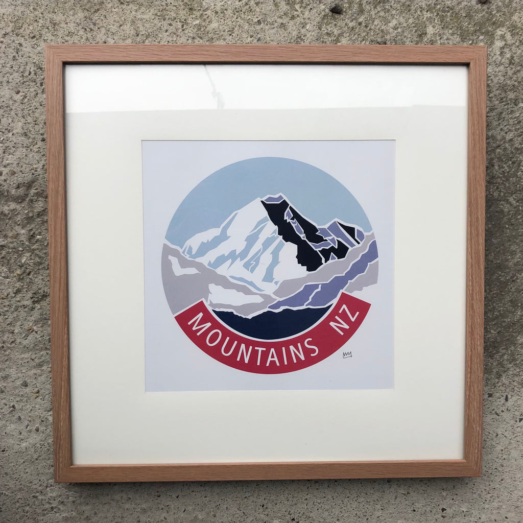 Mountains, NZ  - Large Print Framed in Natural